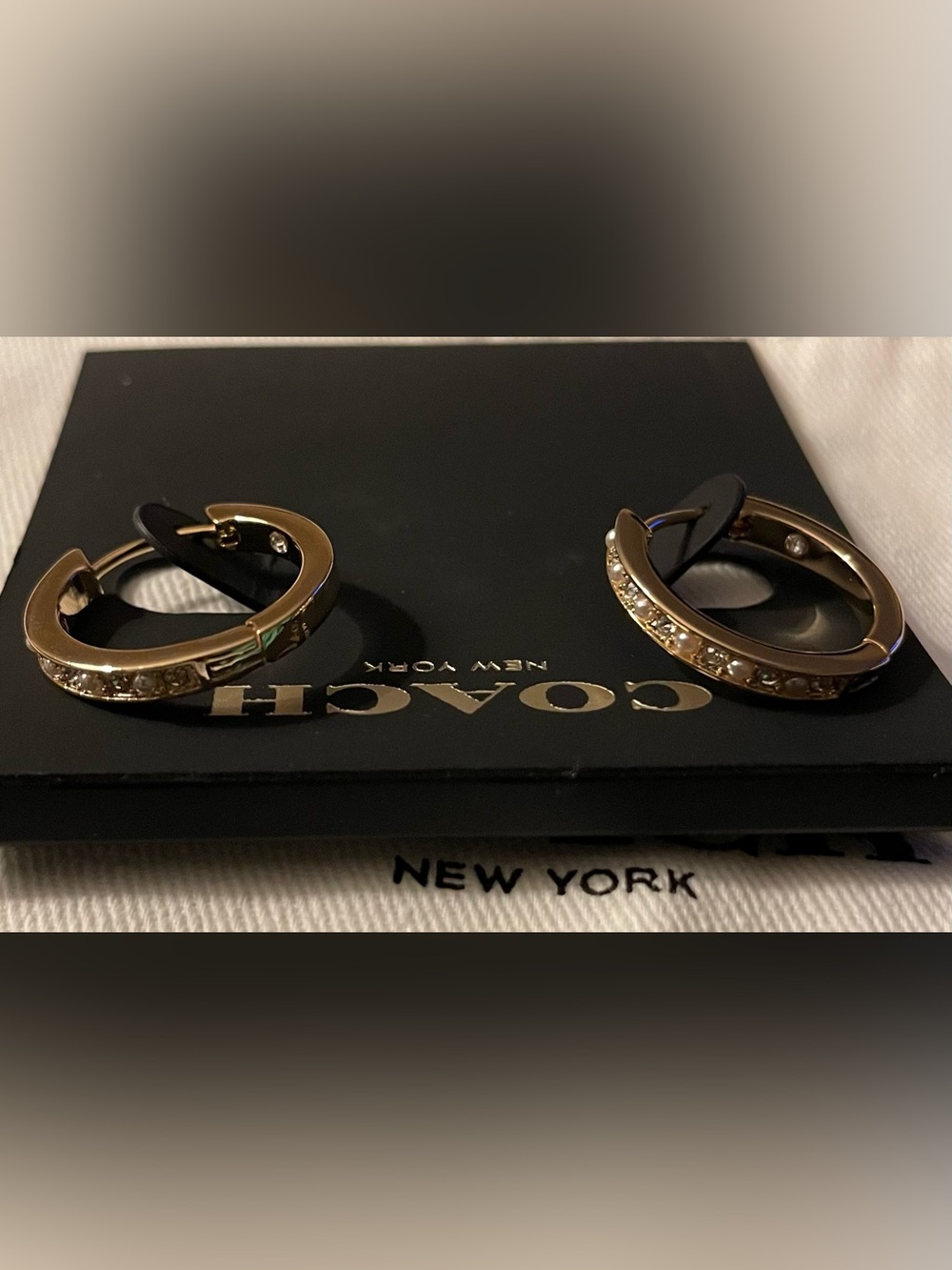 Coach Gold Hoop Earrings - Polished Round Hoops - Picture 3 of 5
